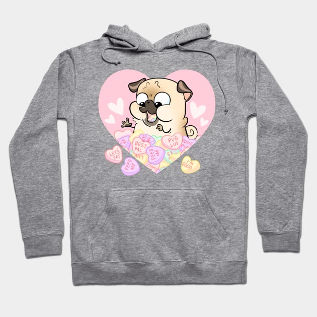 Valentine Hearts - fawn pug Hoodie by Inkpug